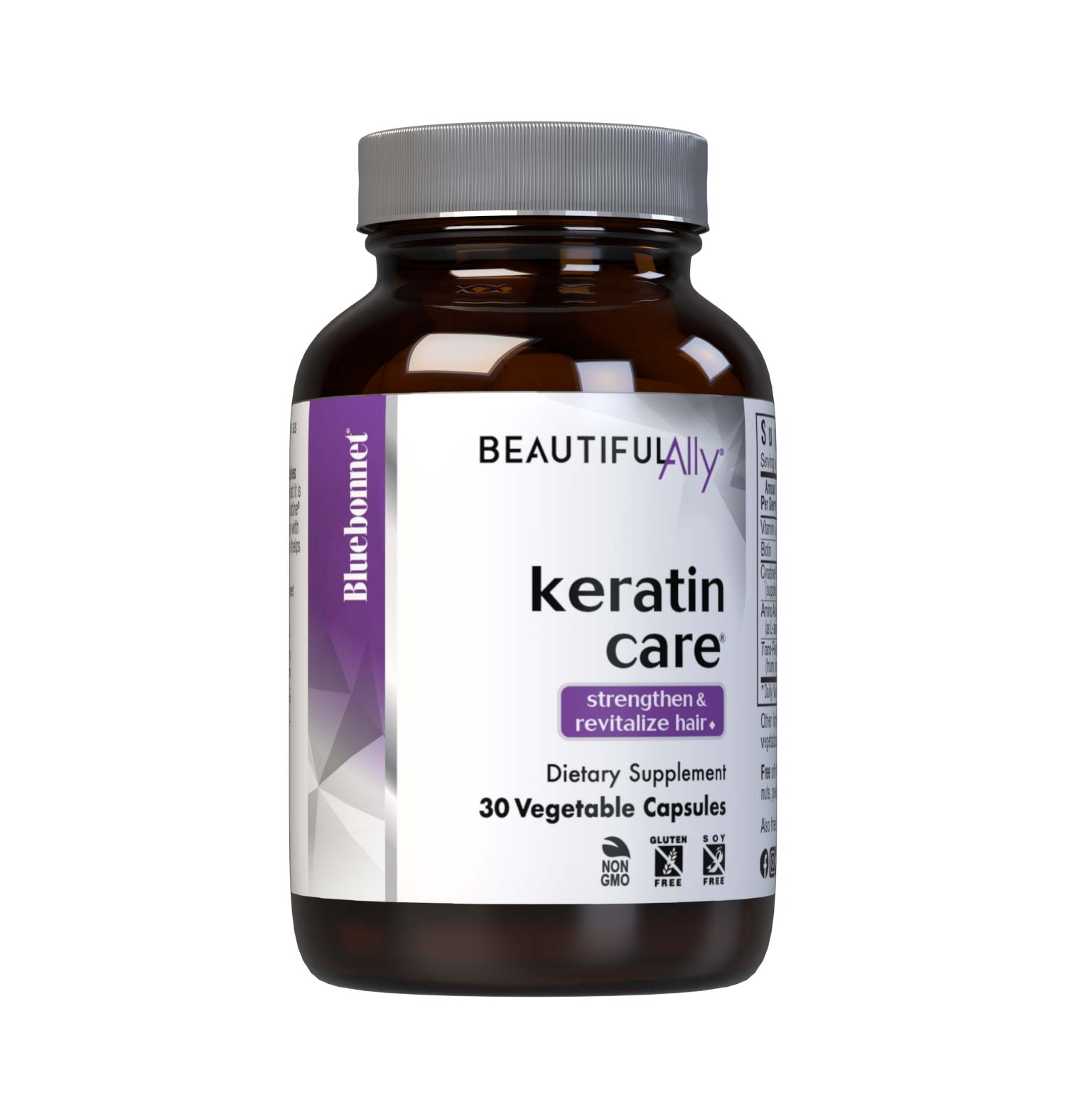 Bluebonnet’s Beautiful Ally Keratin Care 30 Vegetable Capsules are specially formulated with Cynatine HNS, a clinically-studied, bioactive, solubilized keratin – along with biotin, resveratrol, vitamin A and a unique amino acid blend – to help promote the appearance of strong, gorgeous hair. This restorative hair care formula helps protect and repair damaged hair from the inside out. #size_30 count