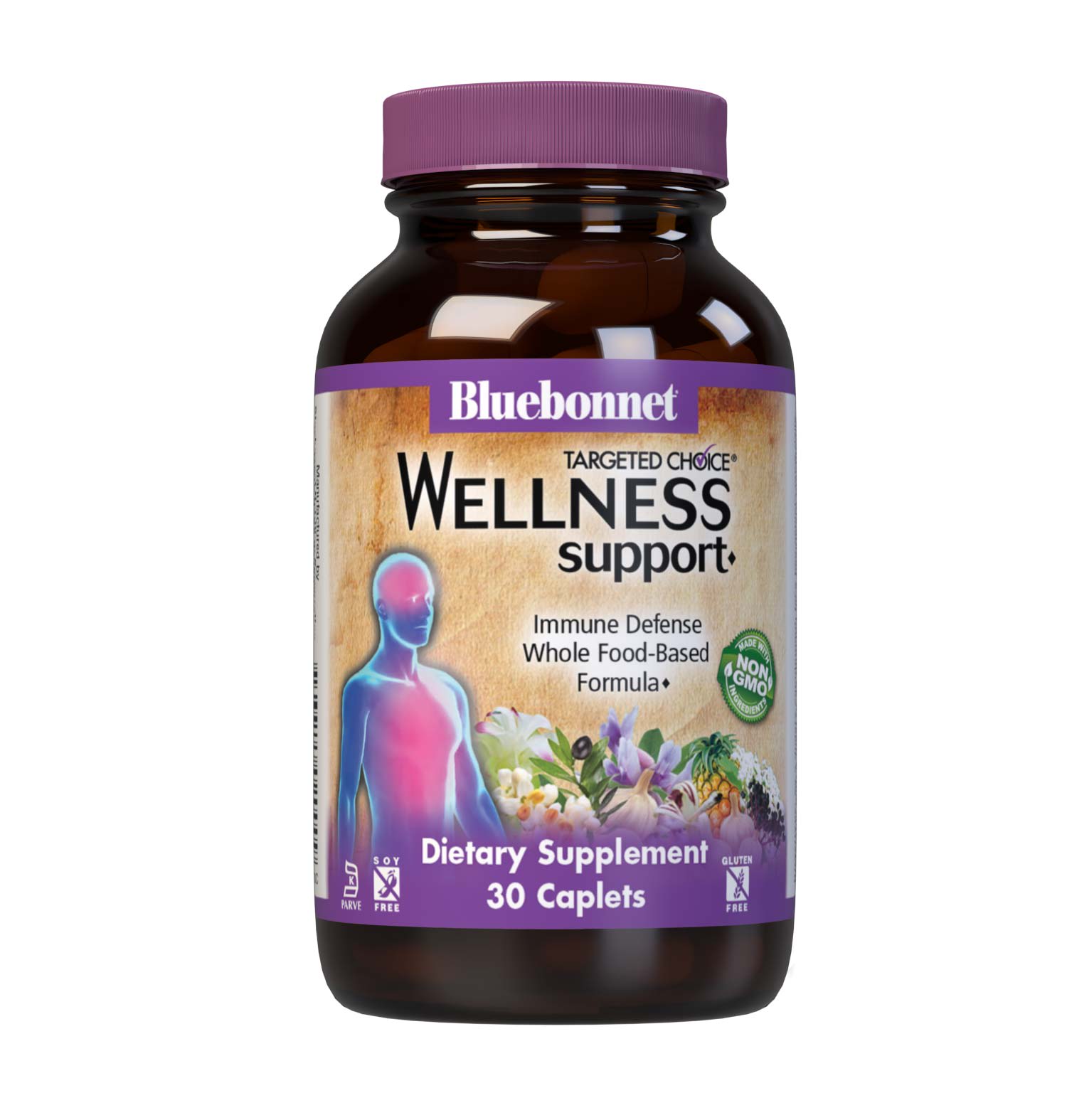 Bluebonnet’s Targeted Choice Wellness Support 30 Caplets are formulated with a complementary combination of non-GMO nutrients and sustainably sourced herbal extracts, such as vitamins A, C & D3, NAC, quercetin, zinc, andrographis, astragalus, elderberry, odor-less garlic, olive leaf, stinging nettle and turmeric.  #size_30 count
