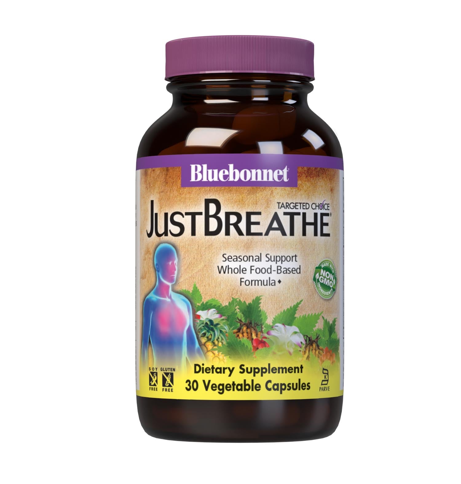 Bluebonnet’s Targeted Choice Just Breathe 30 Vegetable Capsules are specially formulated to support the body through seasonal changes and encourage free and clear breathing by helping to open nasal, sinus, and bronchial passages with a unique blend of immune-protective nutrients and sustainably sourced herbal extracts. #size_30 count