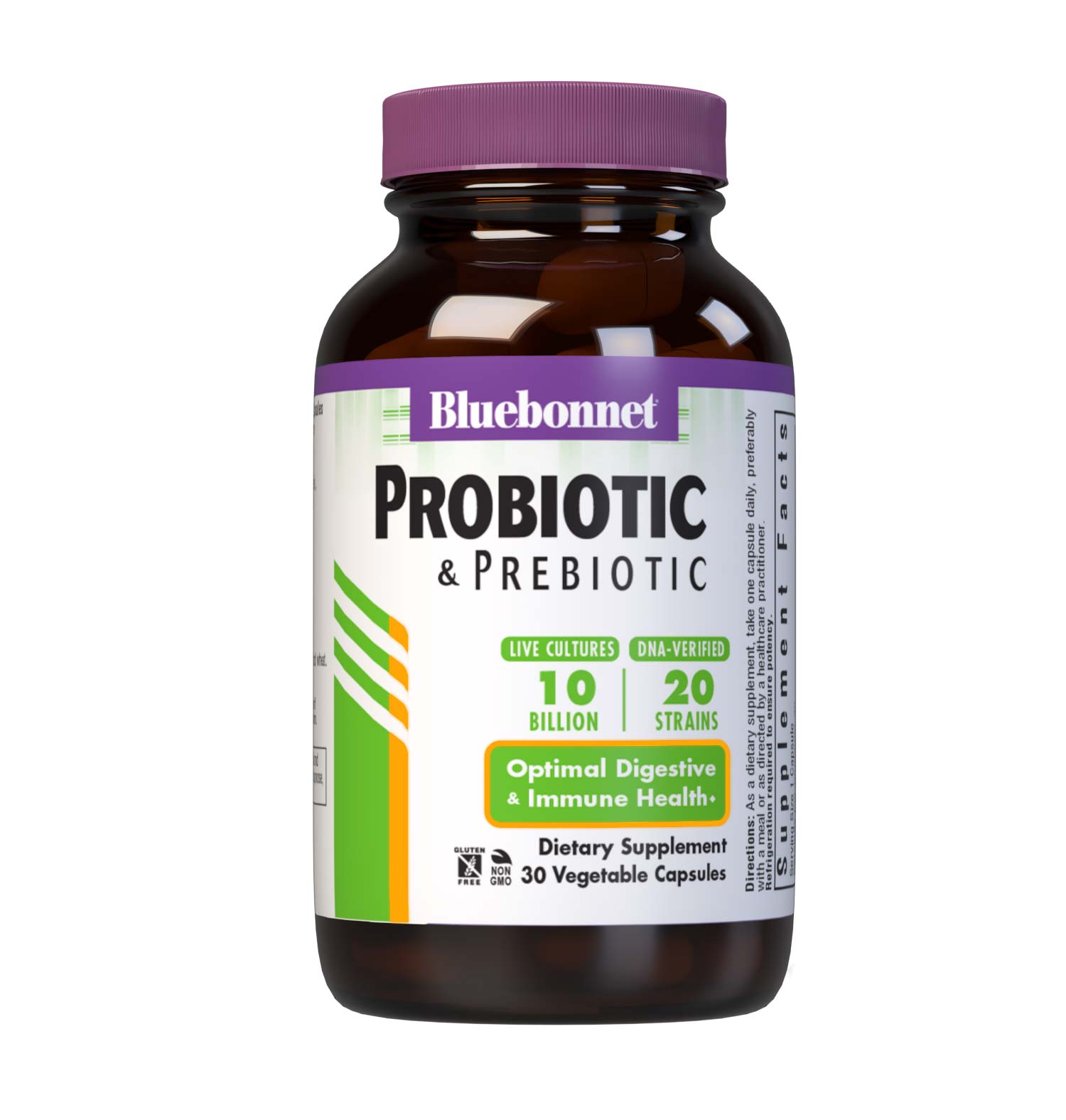 Bluebonnet’s Probiotic & Prebiotic 30 Vegetable Capsules are formulated with 10 billion viable cultures from 20 DNA-verified, scientifically supported strains. This unique, science-based probiotic formula includes the prebiotic inulin from chicory root extract, to assist the growth of friendly bacterium in the gut. #size_30 count