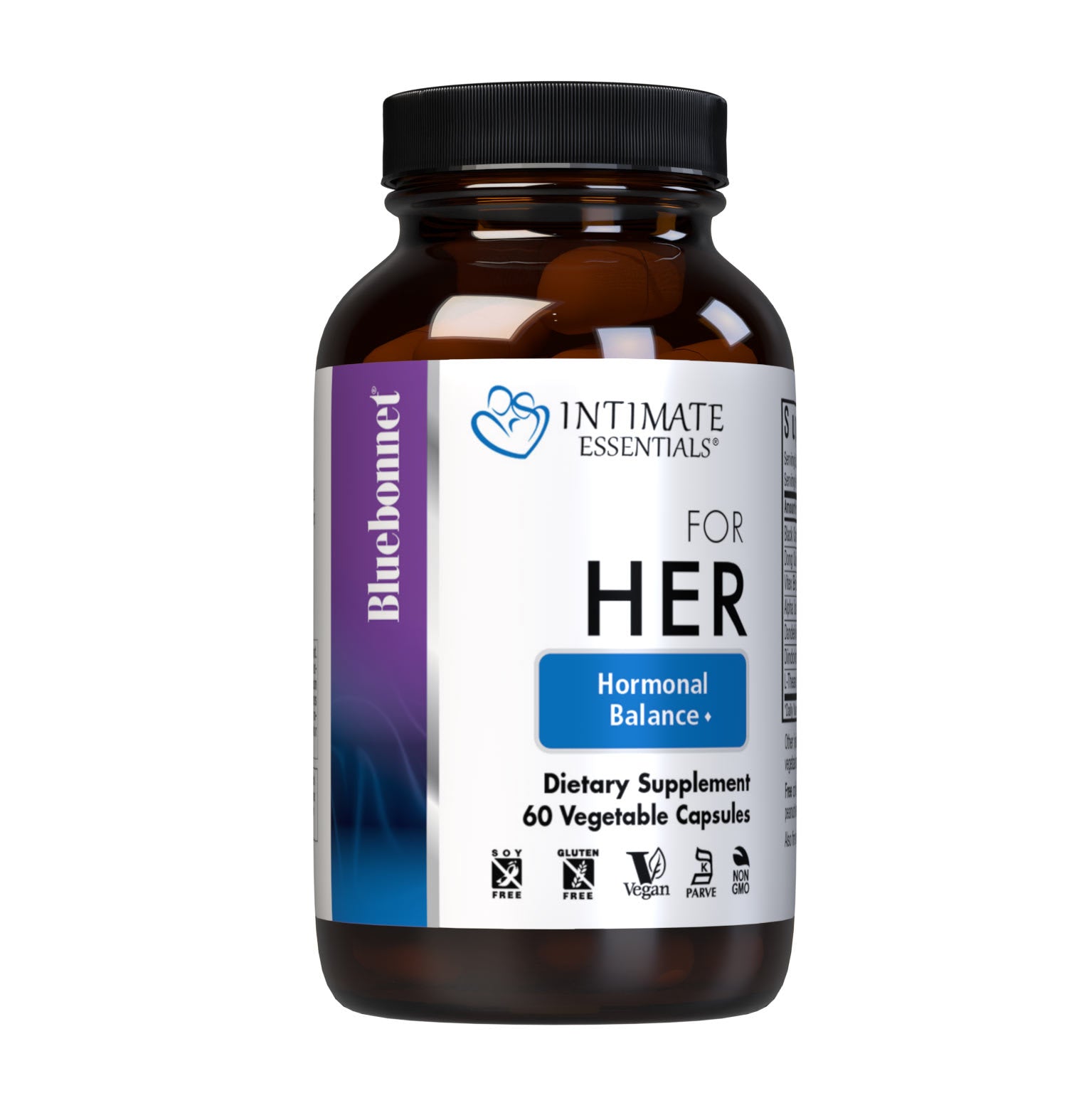 Bluebonnet’s Intimate Essentials® For Her Hormonal Balance Capsules are specially formulated to help boost a woman’s sexual energy and youthful vibrance by balancing hormones during PMS and menopause. Available in easy-to-swallow vegetable capsules for maximum assimilation and absorption. #size_60 count