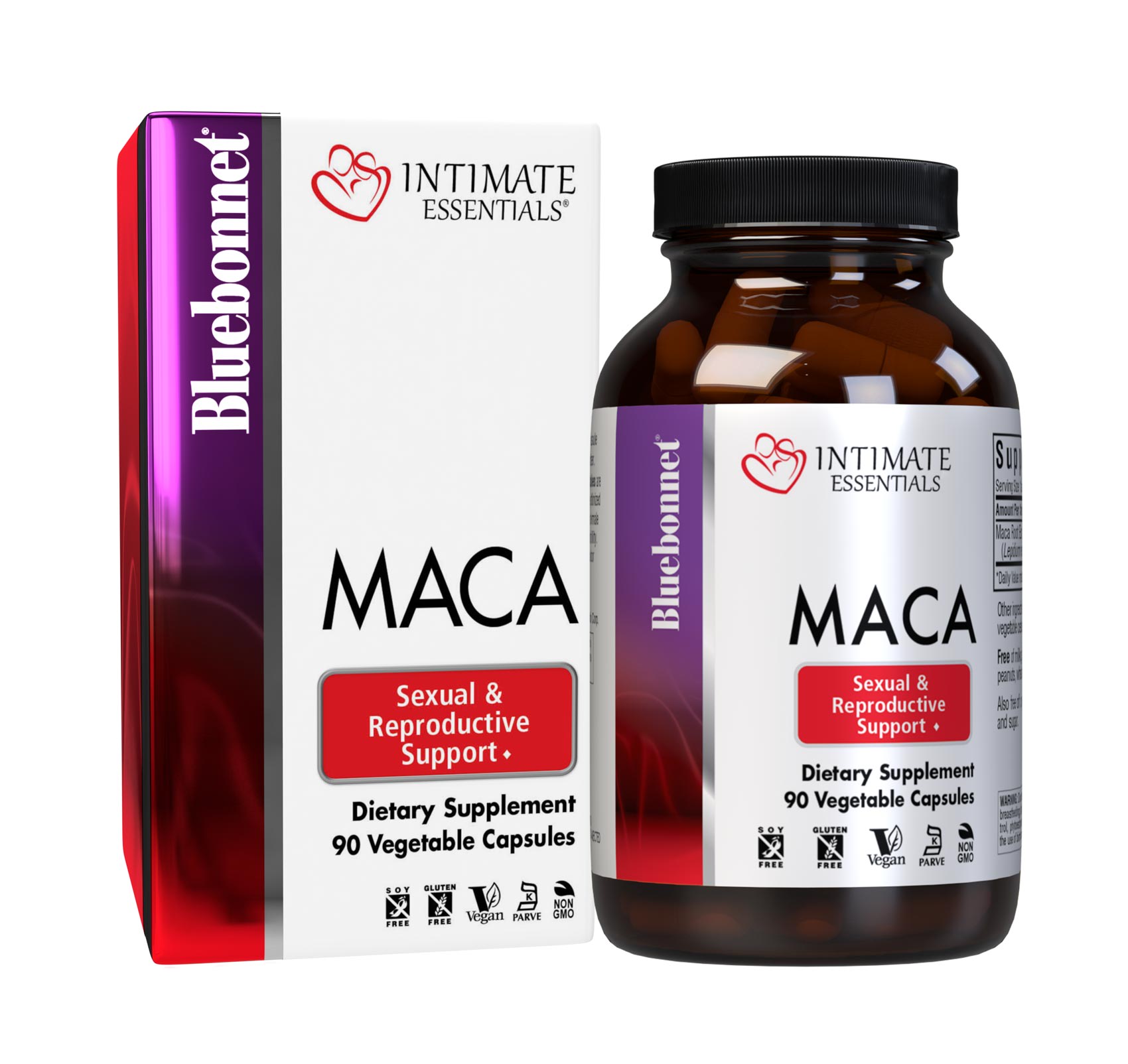 Bluebonnet’s Intimate Essentials Maca 90 pill count bottle comes in box. #size_90 count