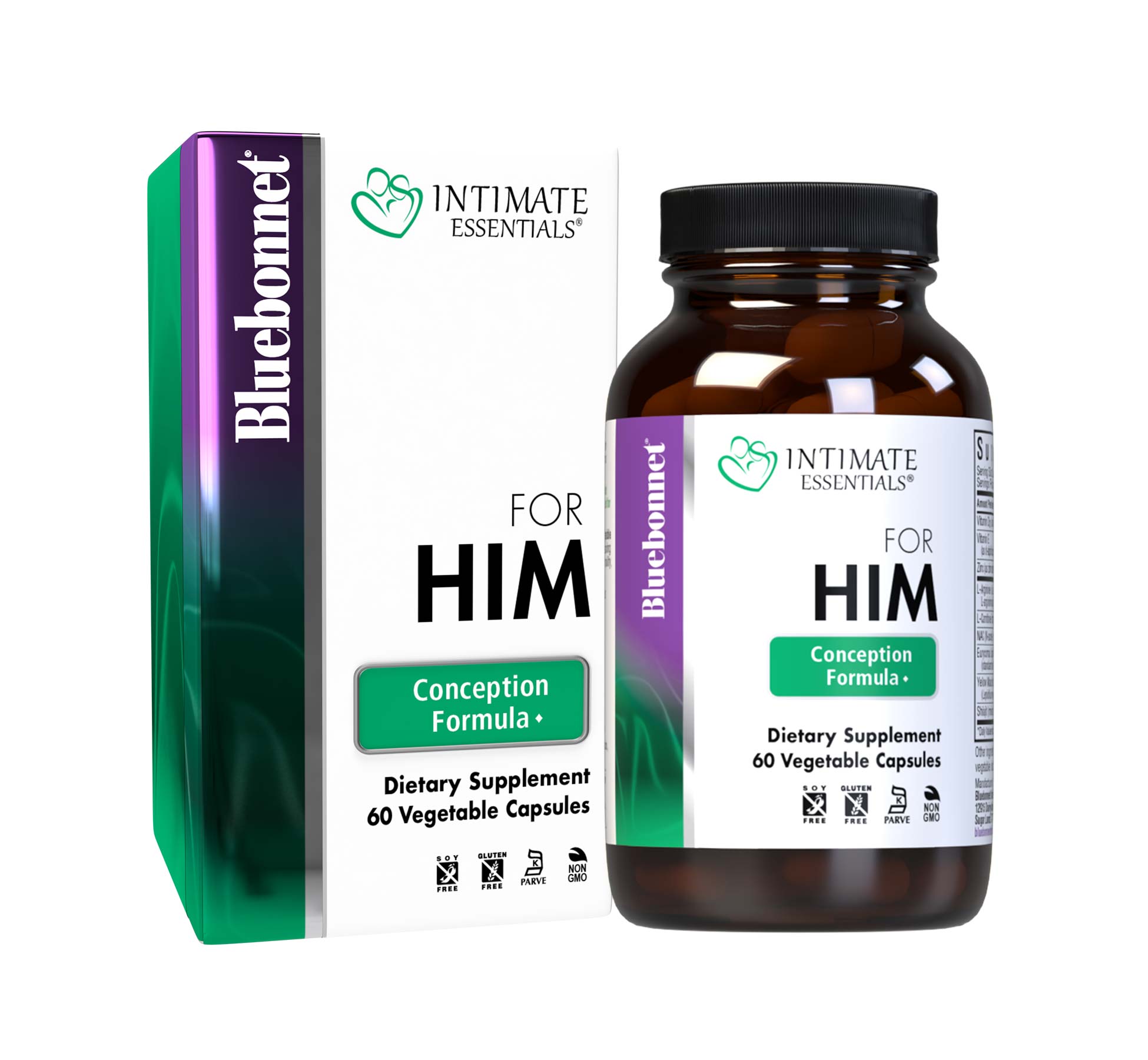 INTIMATE ESSENTIALS CONCEPTION FORMULA FOR HIM 60 vegetable capsules May Support Testosterone levels & Healthy Sperm. bottle with box. #size_60 count